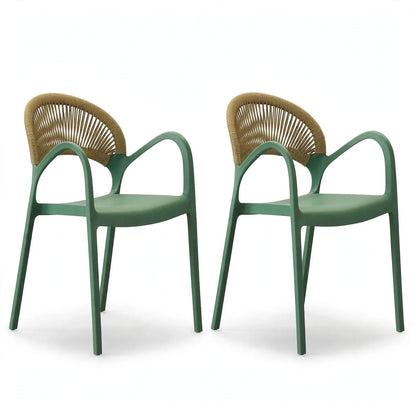 Set de 2 Sillas Daytona, Verde, con Espaldar, Reposa Brazos y Diseño Minimalista