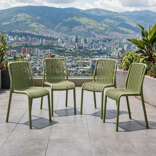 Set de 4 Sillas Terra, Color Verde, con Espaldar