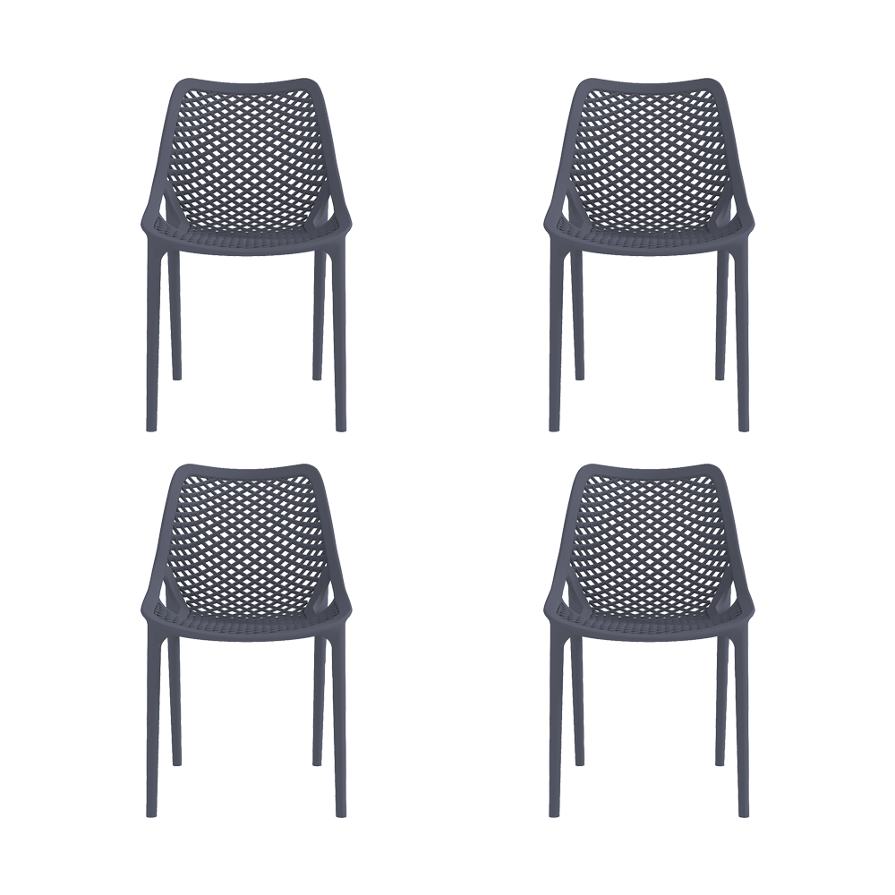 Set de 4 Sillas Miame, Gris Oscuro, con Espaldar y Reposa Brazos