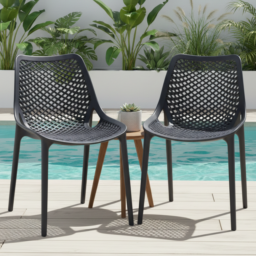 Silla Miame, Negro, con Espaldar y Reposa Brazos, vista lateral