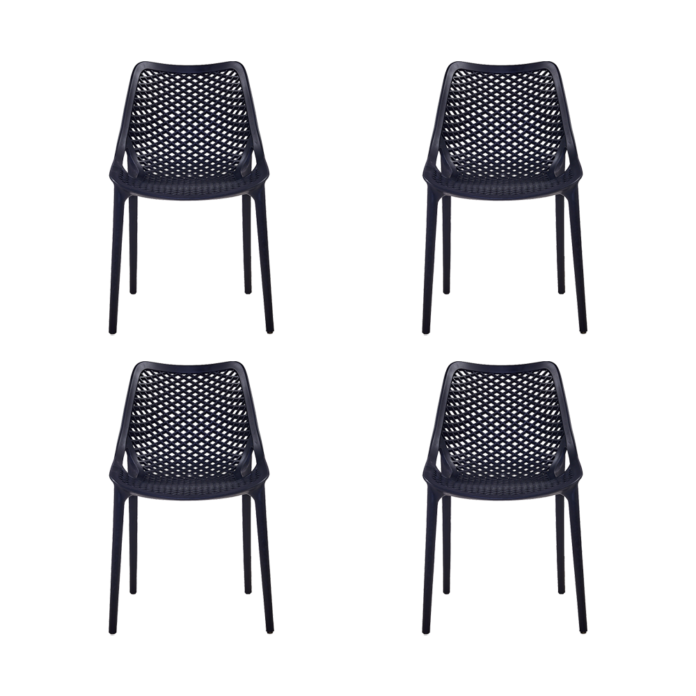 Set de 4 Sillas Miame, Negro, con Espaldar y Reposa Brazos