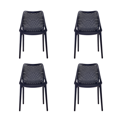 Set de 4 Sillas Miame, Negro, con Espaldar y Reposa Brazos