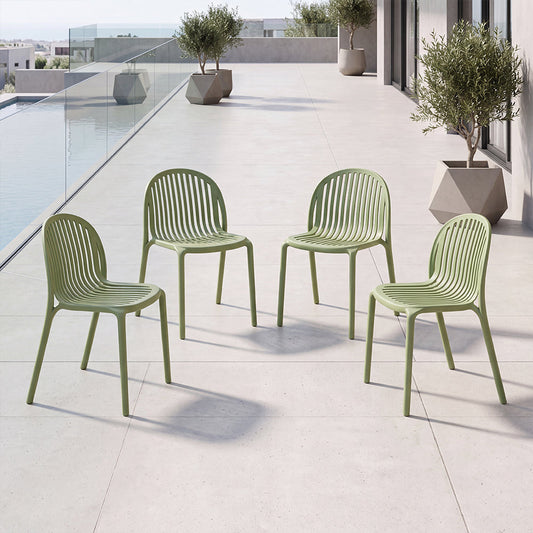 Set de 4 Sillas Marruecos, Verde Olivo, con Espaldar en Rayas y Diseño Minimalista