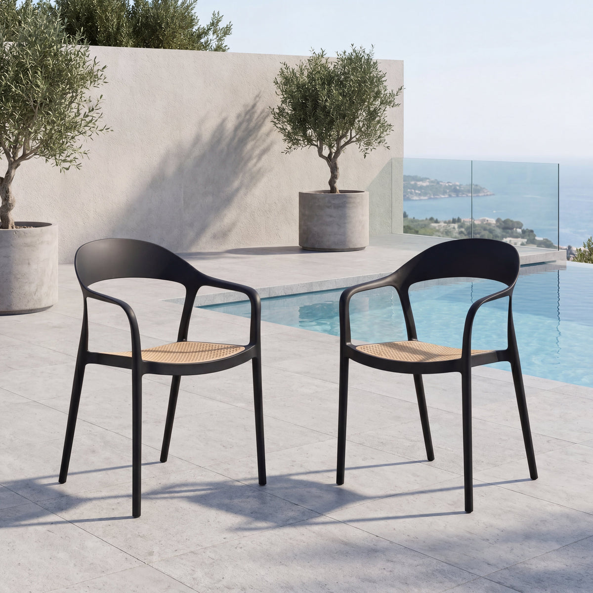 Set de 2 Sillas Río, Negro y Beige, con Espaldar Abierto y Diseño Moderno