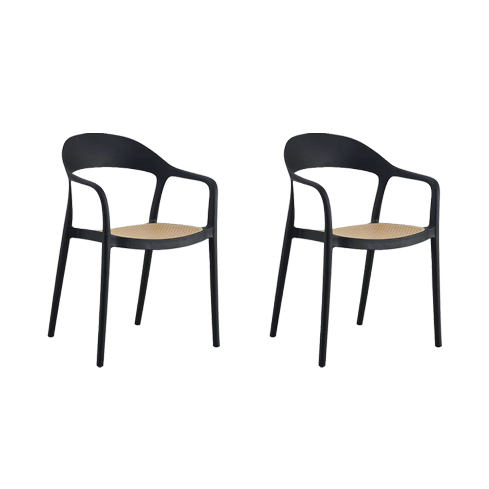 Set de 2 Sillas Río, Negro y Beige, con Espaldar Abierto y Diseño Moderno