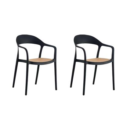 Set de 2 Sillas Río, Negro y Beige, con Espaldar Abierto y Diseño Moderno