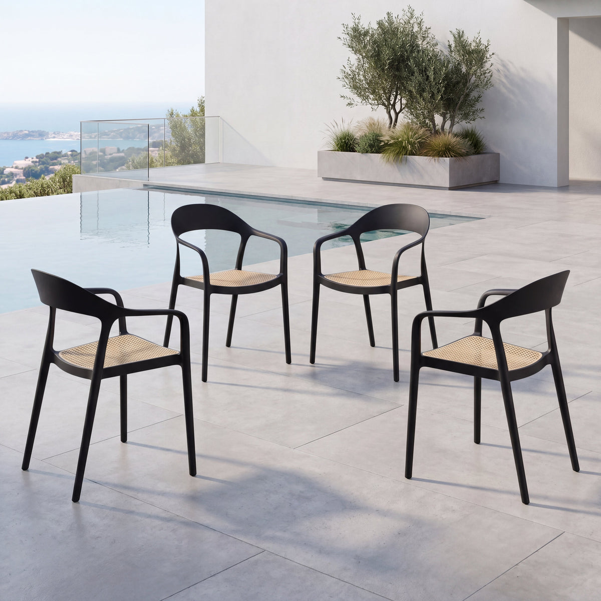 Set de 4 Sillas Río, Negro y Beige, con Espaldar Abierto y Diseño Moderno