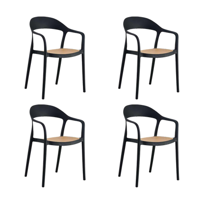 Set de 4 Sillas Río, Negro y Beige, con Espaldar Abierto y Diseño Moderno