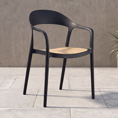 Set de 4 Sillas Río, Negro y Beige, con Espaldar Abierto y Diseño Moderno