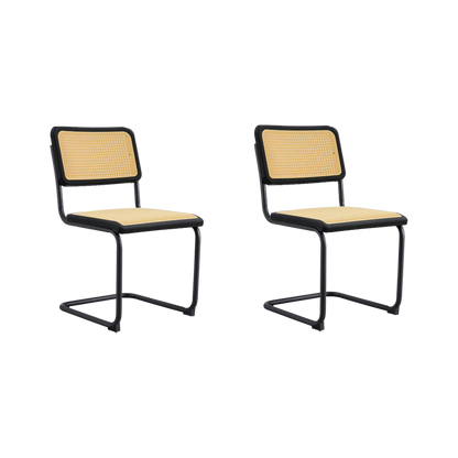 Set de 2 Sillas Vintage, Negro y Beige, con Espaldar Transpirable y Diseño Retro, vista frontal