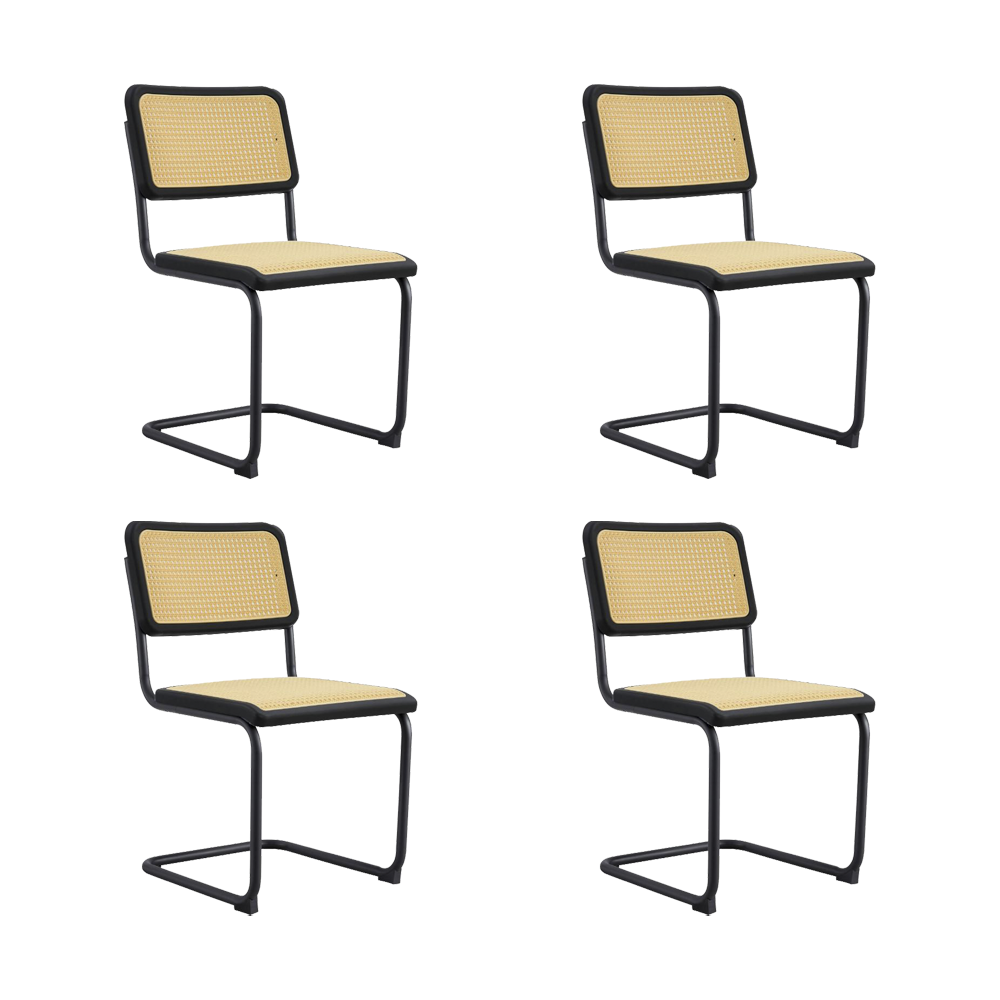 Set de 4 Sillas Vintage, Negro y Beige, con Espaldar Transpirable y Diseño Retro