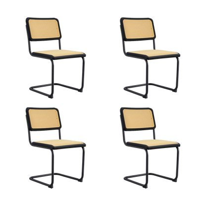 Set de 4 Sillas Vintage, Negro y Beige, con Espaldar Transpirable y Diseño Retro