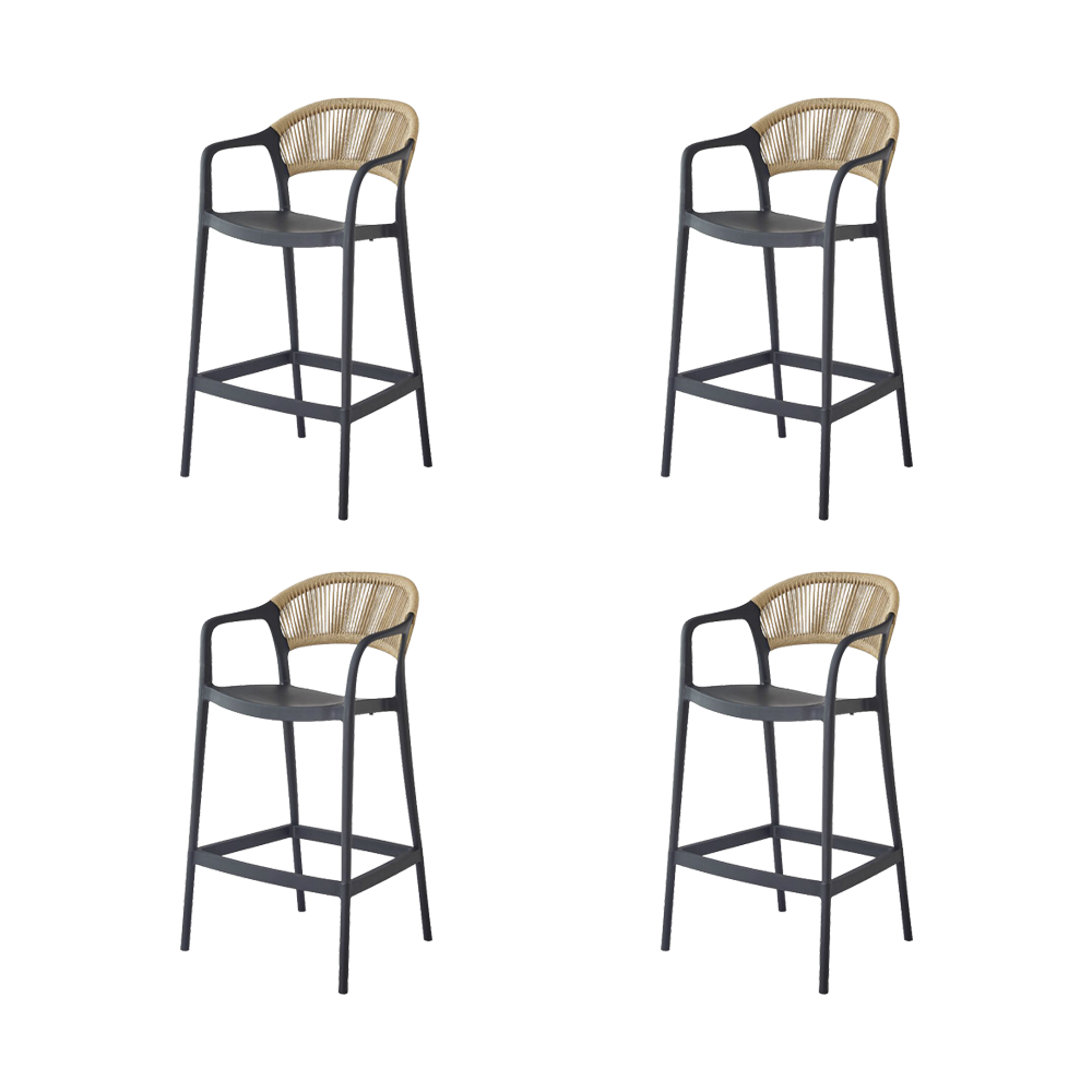 Set de 4 Sillas para Bar Balí, Negro, Doble Propósito con Reposa Pies