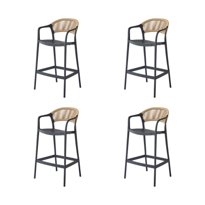 Set de 4 Sillas para Bar Balí, Negro, Doble Propósito con Reposa Pies