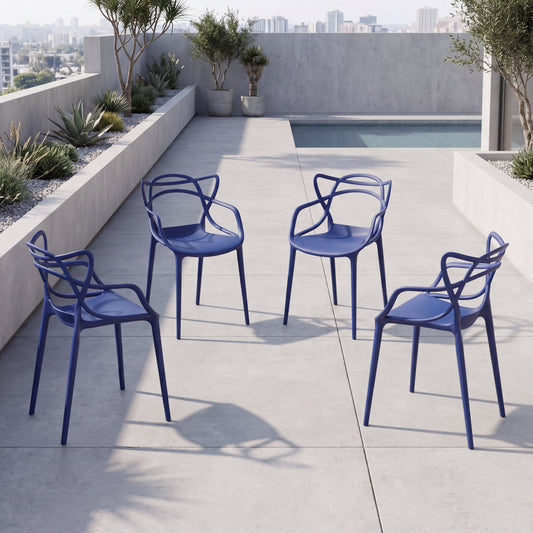 Set de 4 Sillas Palermo, Color Azul, con Espaldar y Diseño Moderno