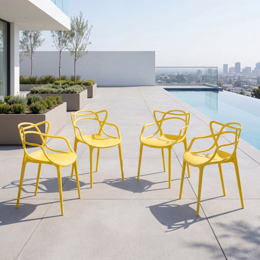 Set de 4 Sillas Palermo, Color Amarillo, con Espaldar y Diseño Moderno