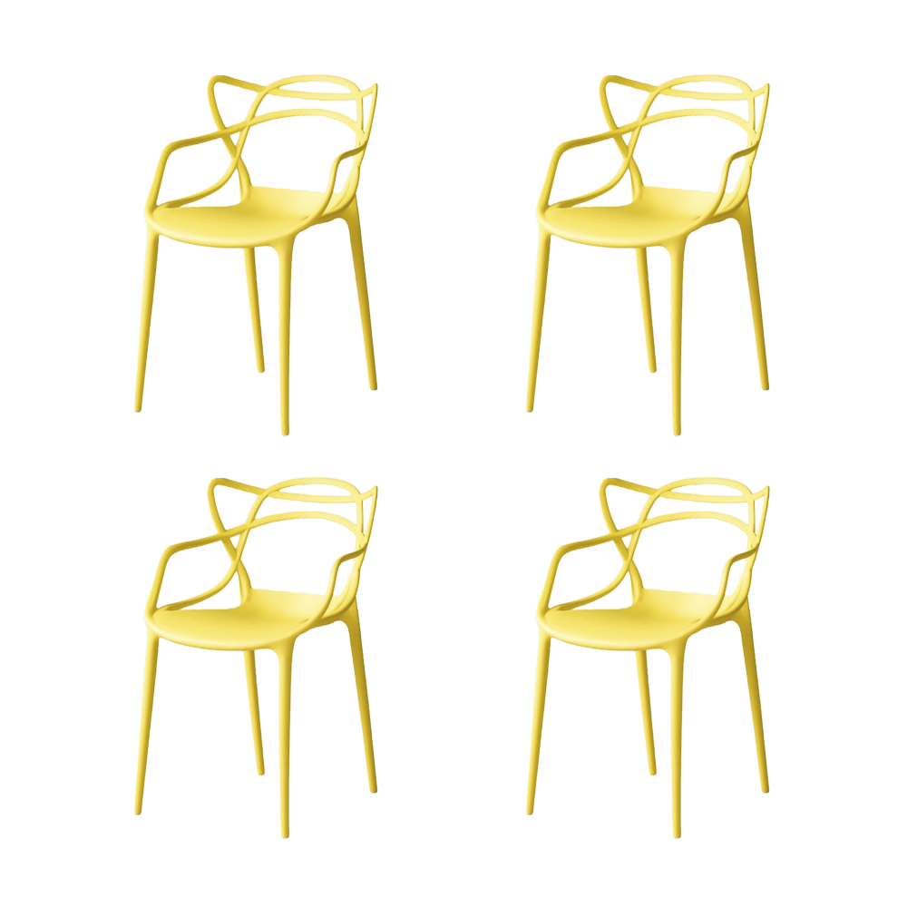 Set de 4 Sillas Palermo, Color Amarillo, con Espaldar y Diseño Moderno