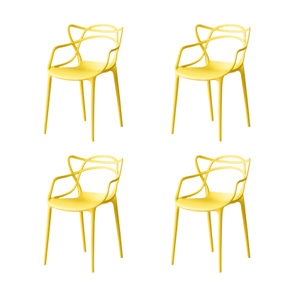 Set de 4 Sillas Palermo, Color Amarillo, con Espaldar y Diseño Moderno