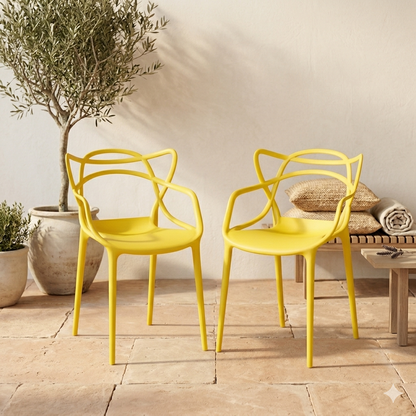 Set de 4 Sillas Palermo, Color Amarillo, con Espaldar y Diseño Moderno