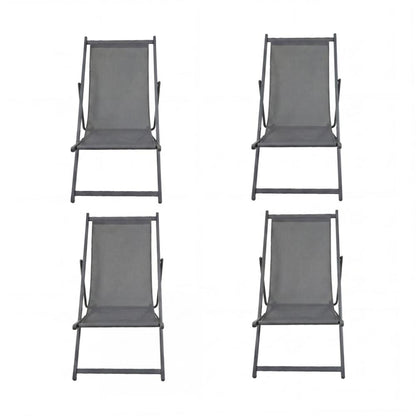 Set de 4 Sillas Plegable Reclinable Kenya, Gris Oscuro, con Tres Posiciones