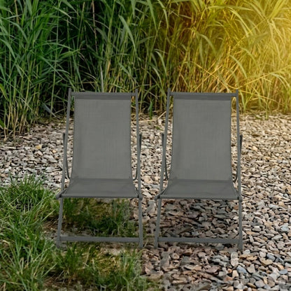 Set de 4 Sillas Plegable Reclinable Kenya, Gris Oscuro, con Tres Posiciones