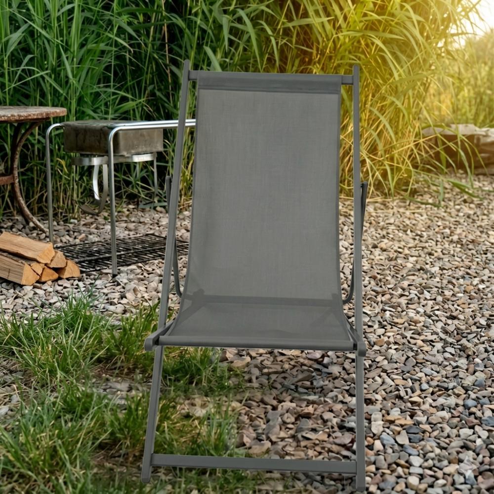 Set de 4 Sillas Plegable Reclinable Kenya, Gris Oscuro, con Tres Posiciones