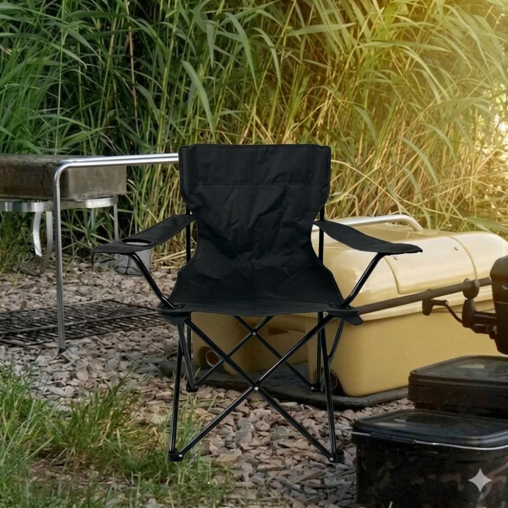 Set de 2 Sillas Plegable Camping Tanzania, Negro, Incluye Bolsa de Transporte