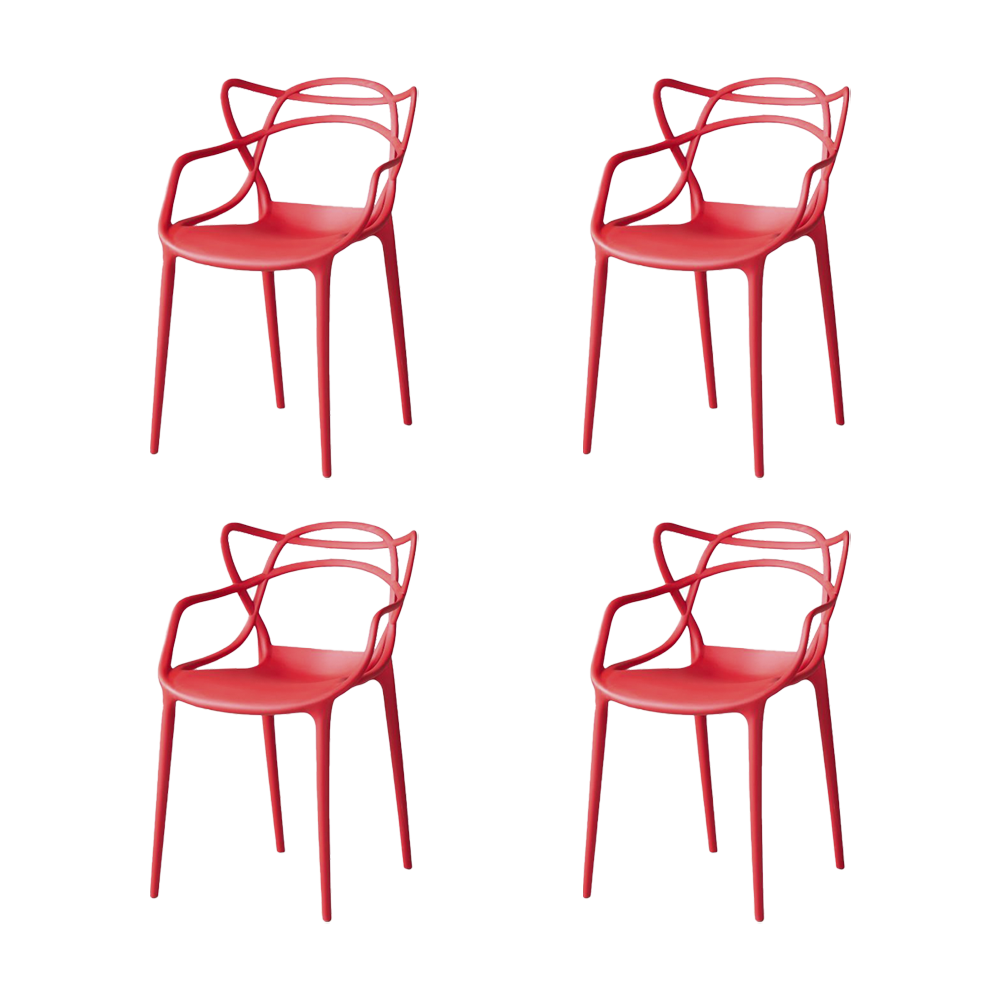 Set de 4 Sillas Palermo, Color Rojo, con Espaldar y Diseño Moderno