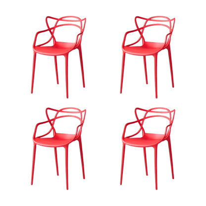 Set de 4 Sillas Palermo, Color Rojo, con Espaldar y Diseño Moderno