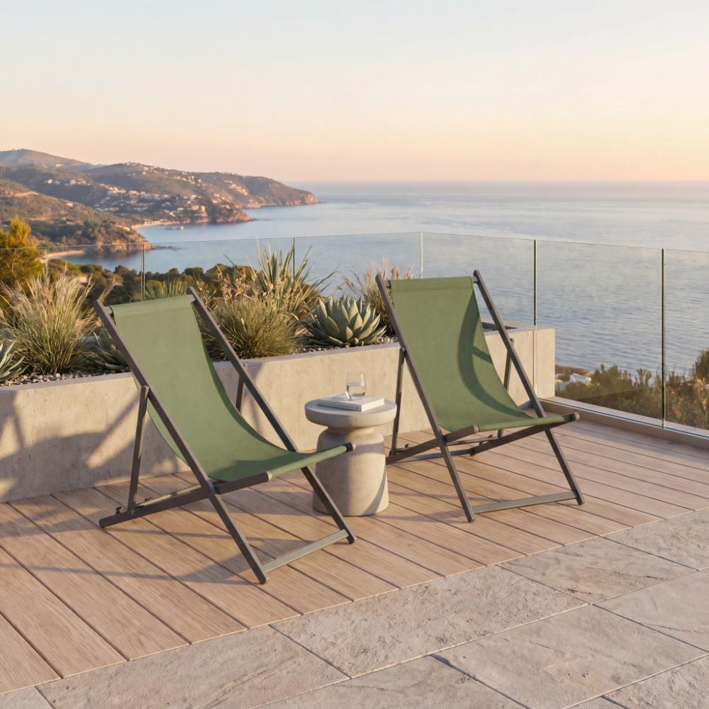 Set de 2 Sillas Plegables Reclinable Kenya, Verde, con Tres Posiciones