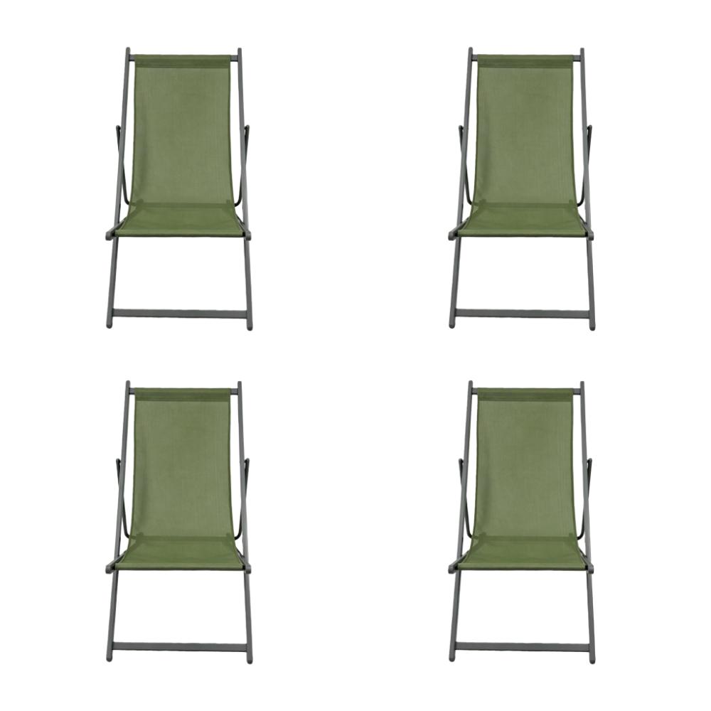 Set de 4 Sillas Plegables Reclinable Kenya, Verde, con Tres Posiciones