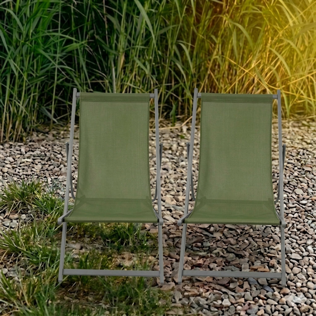 Set de 2 Sillas Plegables Reclinable Kenya, Verde, con Tres Posiciones