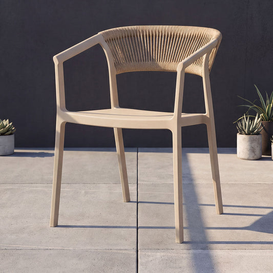 Silla Balí, Taupe, con Espaldar en Cuerdas y Diseño Moderno