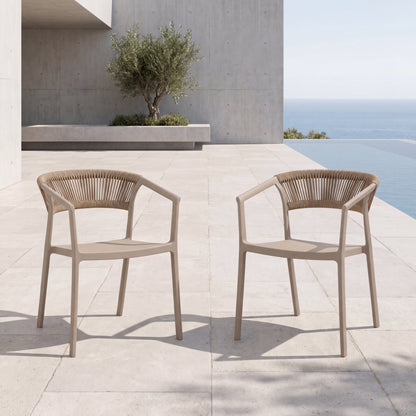 Set de 2 Sillas Balí, Taupe, con Espaldar en Cuerdas y Diseño Moderno