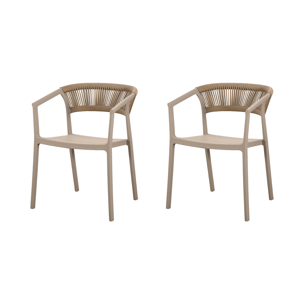 Set de 2 Sillas Balí, Taupe, con Espaldar en Cuerdas y Diseño Moderno