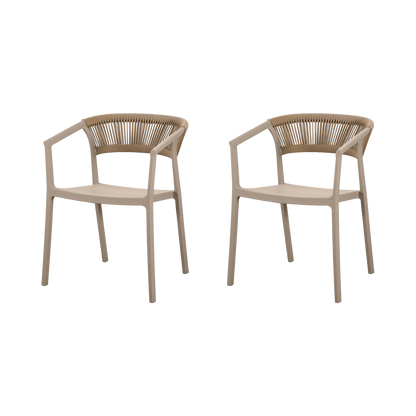 Set de 2 Sillas Balí, Taupe, con Espaldar en Cuerdas y Diseño Moderno