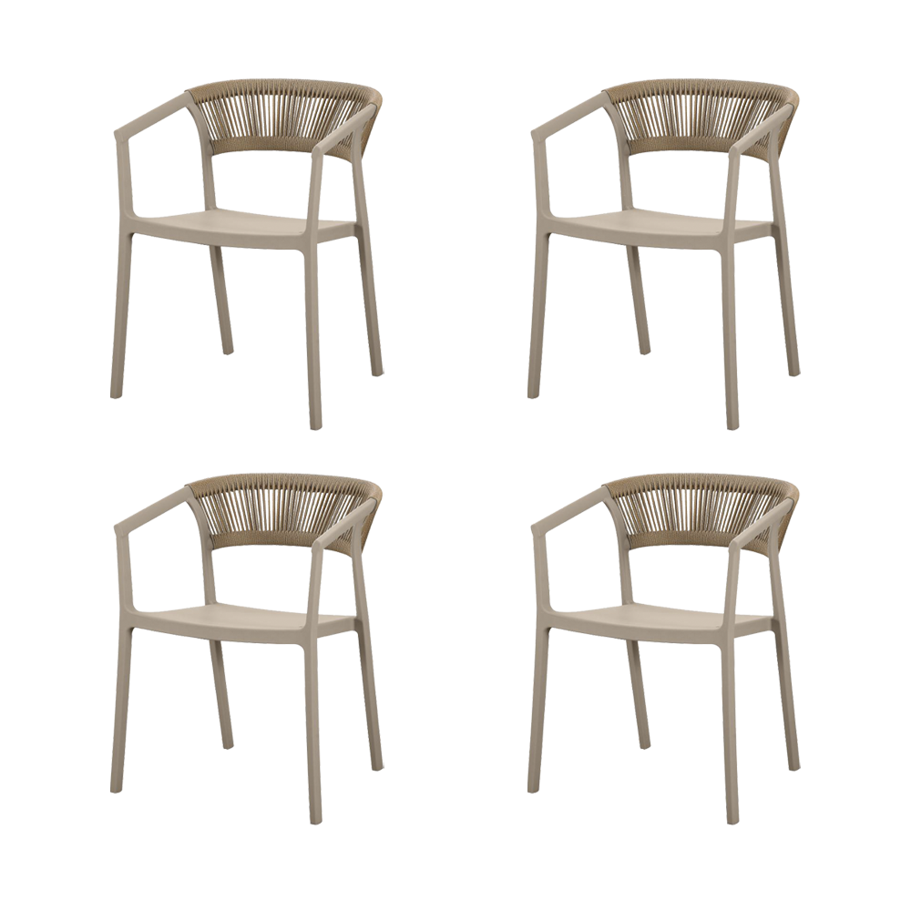 Set de 4 Sillas Balí, Taupe, con Espaldar en Cuerdas y Diseño Moderno
