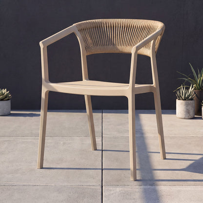 Set de 2 Sillas Balí, Taupe, con Espaldar en Cuerdas y Diseño Moderno