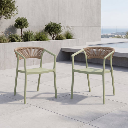 Set de 2 Sillas Balí, Verde, con Espaldar en Cuerdas y Diseño Moderno