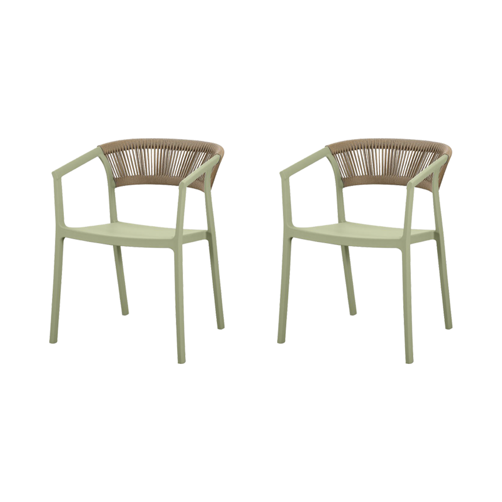 Set de 2 Sillas Balí, Verde, con Espaldar en Cuerdas y Diseño Moderno