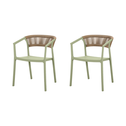 Set de 2 Sillas Balí, Verde, con Espaldar en Cuerdas y Diseño Moderno
