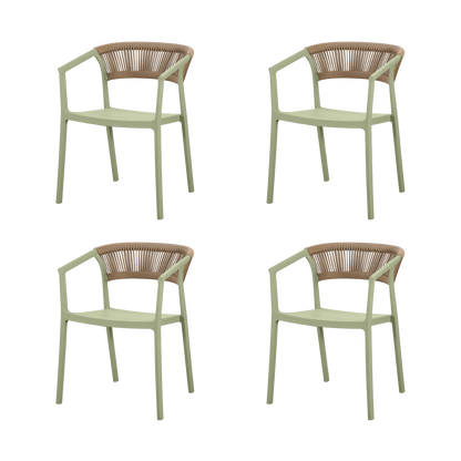 Set de 4 Sillas Balí, Verde, con Espaldar en Cuerdas y Diseño Moderno
