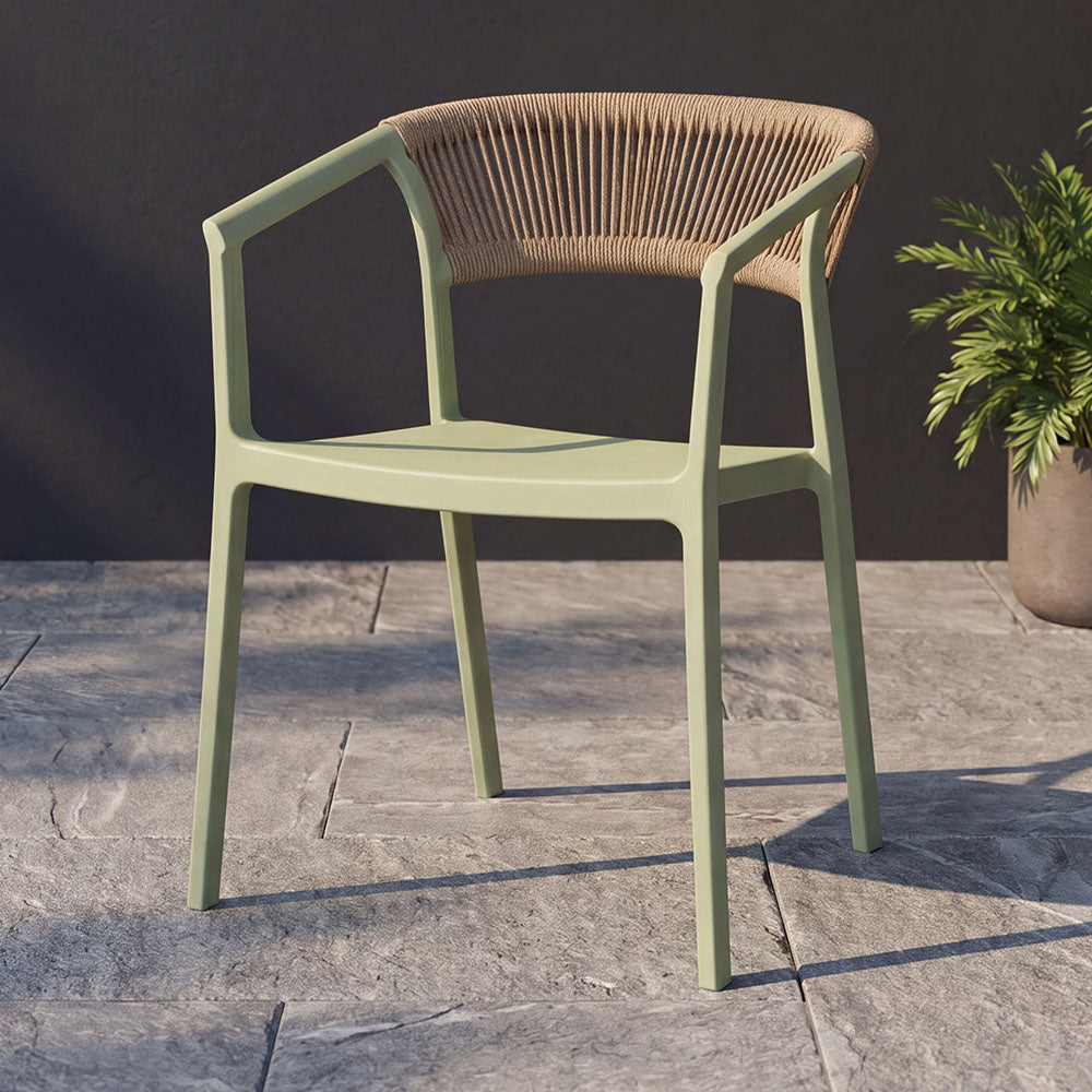 Set de 2 Sillas Balí, Verde, con Espaldar en Cuerdas y Diseño Moderno