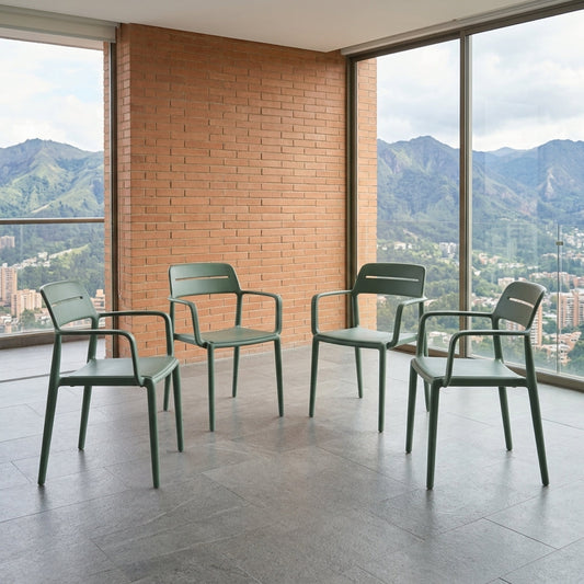 Set de 4 Sillas Sicilia, Color Verde Olivo, con Espaldar, Reposa Brazos y Diseño Minimalista
