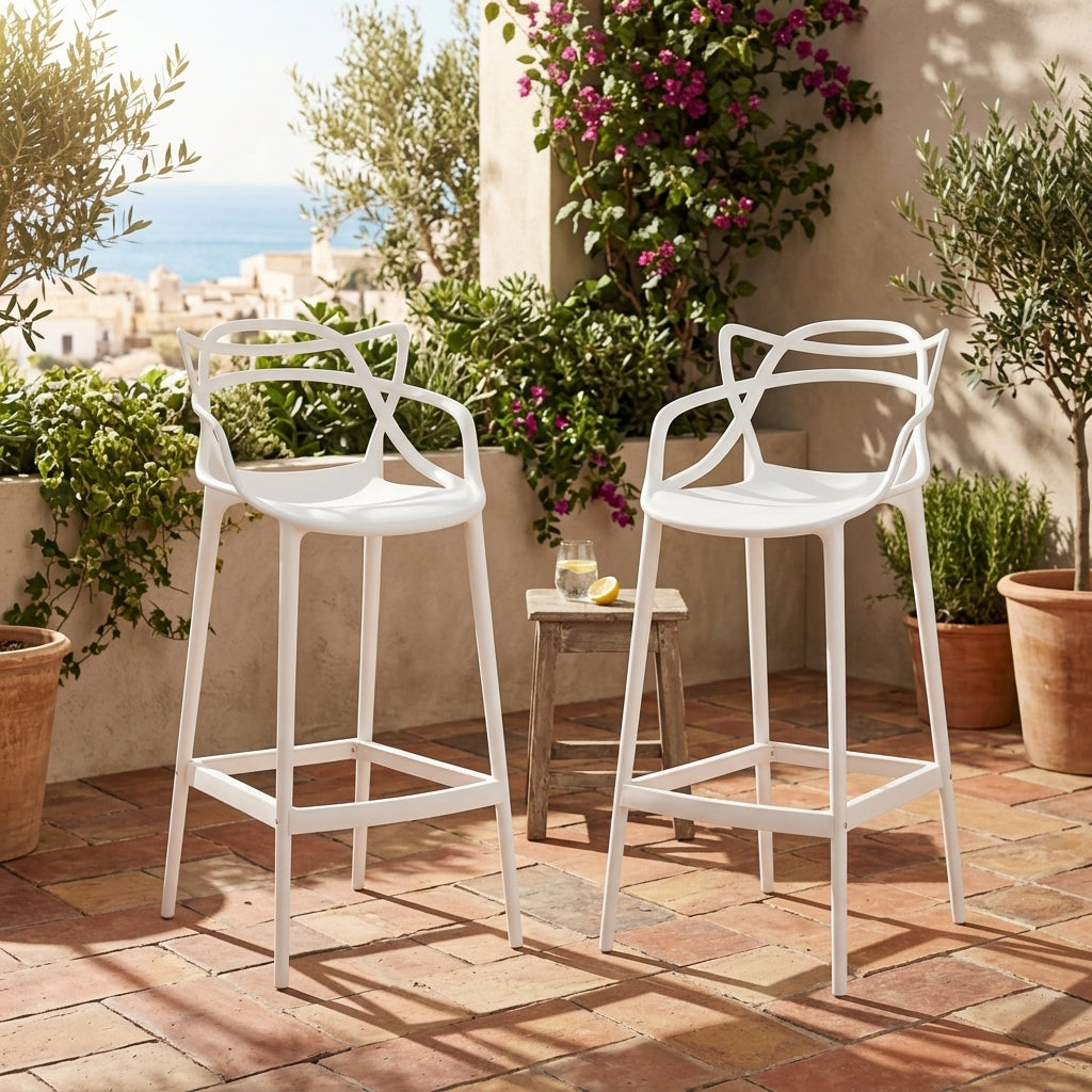 Silla para Bar Palermo, Blanco, con Reposa Pies Doble Propósito