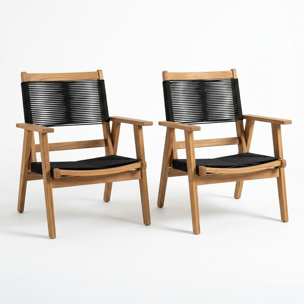 Set de 2 Sillas Plegable de Madera para Exterior Lomy, Negro, con Brazos, vista lateral