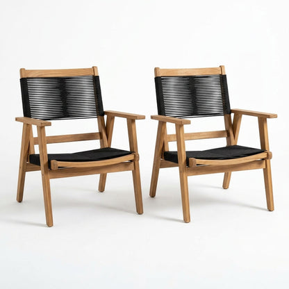 Set de 2 Sillas Plegable de Madera para Exterior Lomy, Negro, con Brazos, vista lateral