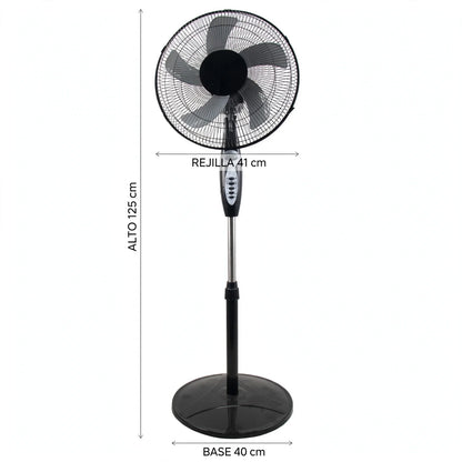 Ventilador Savoy 16, Negro, con temporizador y 3 Velocidades, Incluye Control Remoto