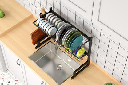 Escurridor de Platos Fluvia, Negro, Metálico de 2 Niveles, vista frontal