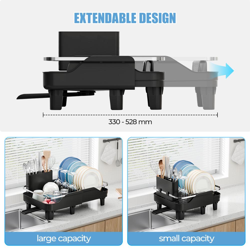Escurridor de Platos Pureza, Negro, Metálico Cromado Expandible, vista frontal